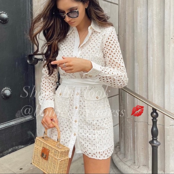 ZARA BNWT Openwork Embroidered Dress with Cuffed Sleeve - Picture 7 of 13